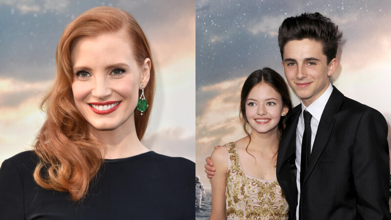 左圖：潔西卡雀絲坦；右圖：麥肯基弗依（左）與提摩西夏勒梅（右）