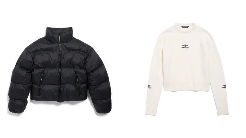 Women's Ski Cropped Puffer in Black 羽絨外套 NT110,500、Women's Ski Crewneck 白色內搭上衣 NT51,000