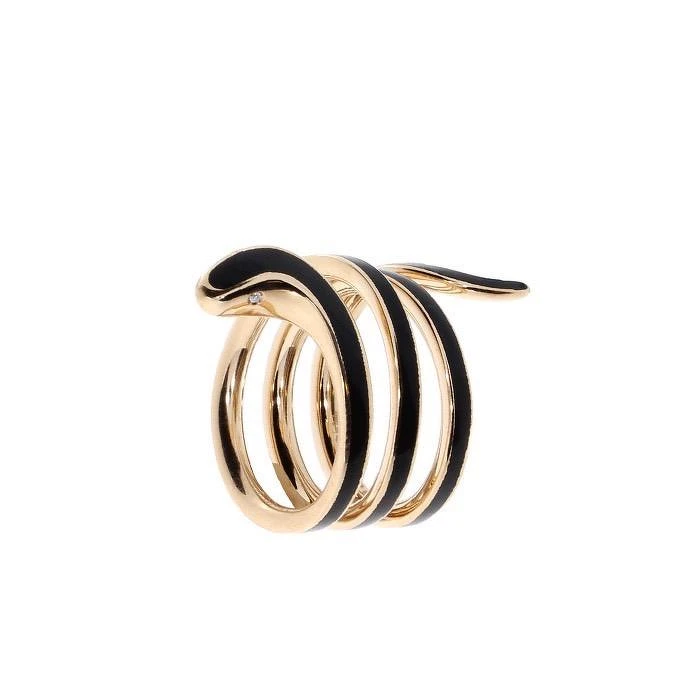 DAMIANI Eden伊甸園系列18K玫瑰金黑色多圈陶瓷鑲鑽戒指,鑽石總重0.01克拉,NT$ 102,200