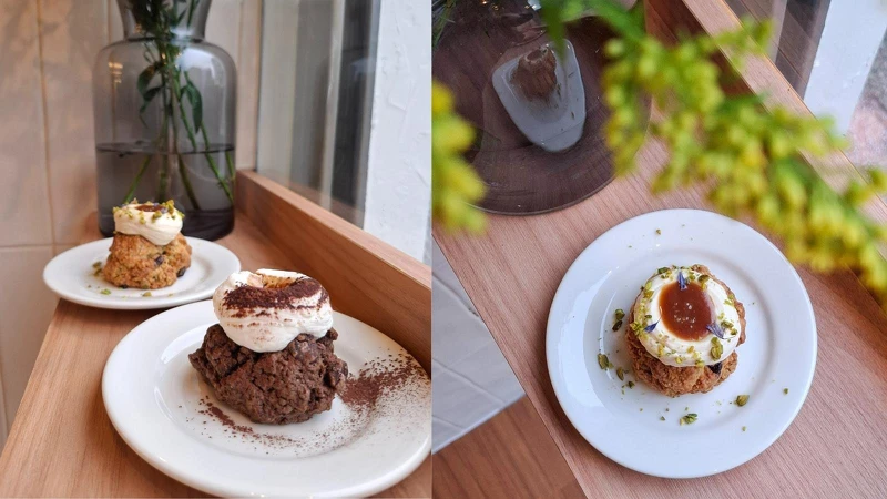 左前:提拉米蘇司康;右:開心果焦糖司康。 左前:提拉米蘇司康;右:開心果焦糖司康。