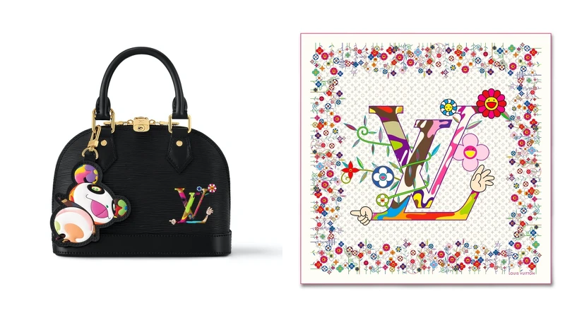 Louis Vuitton x Murakami Alma BB 手提包 NT84,500、Louis Vuitton x Murakami Monogram Superflat 披肩 NT32,700
