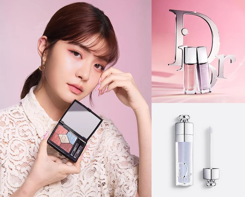 Model妝容使用：迪奧經典五色眼影限量版#623、迪奧超完美持久亮采露限量版#010、迪奧豐漾俏唇蜜限量版#084、迪奧癮誘粉漾潤唇膏#061。