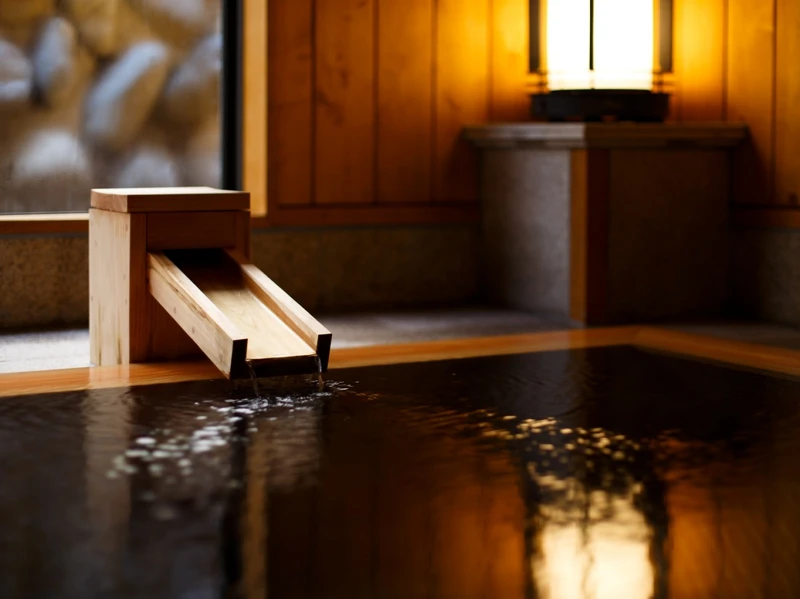 「山水閣」的溫泉來自大丸溫泉，泉質為單純泉（低張性中性高溫泉），泉溫高達60.8度，幾乎無色透明。