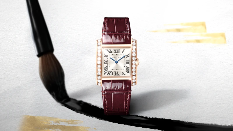 Tank Française玫瑰金鑲鑽腕錶。 Tank Française玫瑰金鑲鑽腕錶。