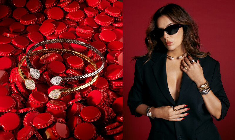 左 : Kaa纏繞式項圈，右:全球品牌代言人伊娃·朗格利亞Eva Longoria