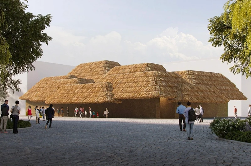 建築大師隈研吾打造如茅草屋般的外觀。 建築大師隈研吾打造如茅草屋般的外觀。