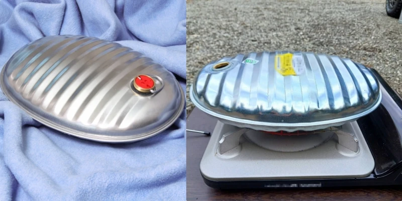 金屬製熱水袋。 金屬製熱水袋。