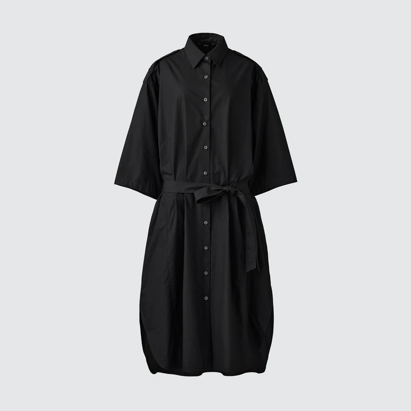 棉質寬版襯衫式洋裝,NT$1290。