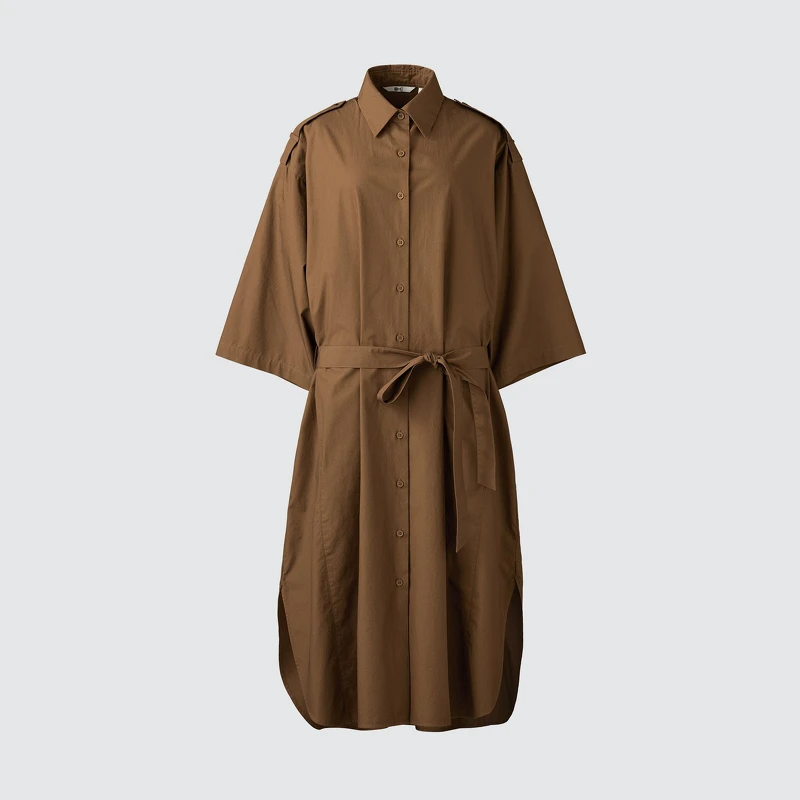 棉質寬版襯衫式洋裝,NT$1290。