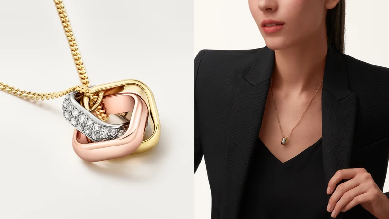 Trinity枕型鑲鑽項鍊。