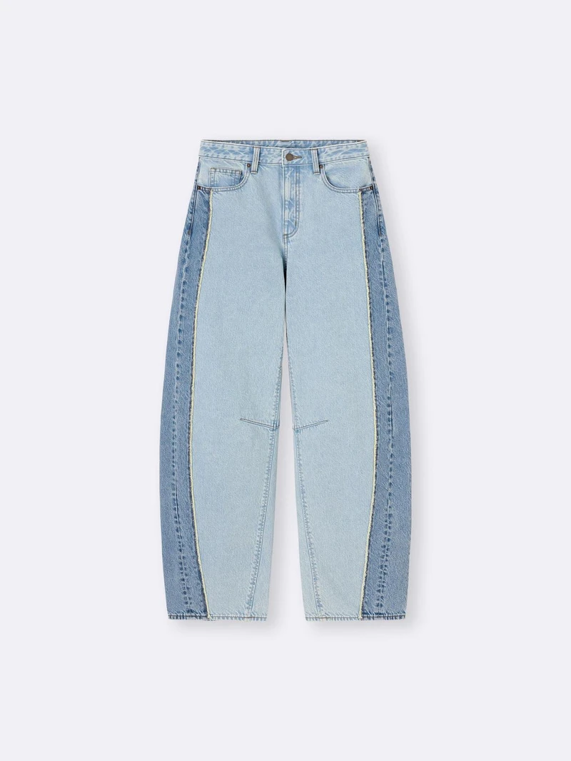 BARREL LEG 拚色錐形牛仔褲,NT990。 BARREL LEG 拚色錐形牛仔褲,NT990。