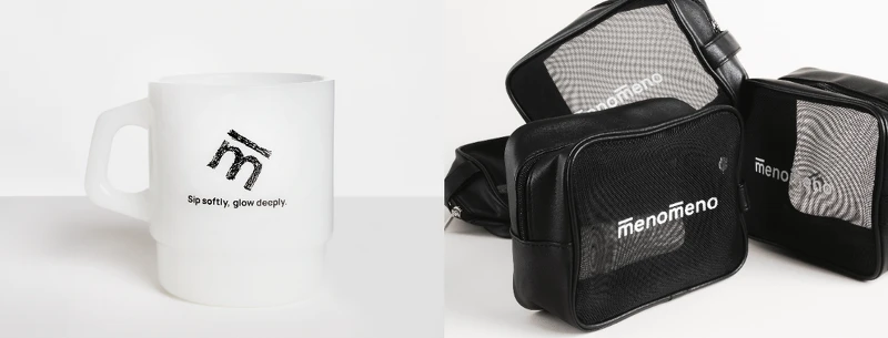 m̄enom̄en三週年慶限量滿額贈品 (圖左)「純真牛奶杯」;(圖右)「抱走化妝包」 m̄enom̄en三週年慶限量滿額贈品 (圖左)「純真牛奶杯」;(圖右)「抱走化妝包」