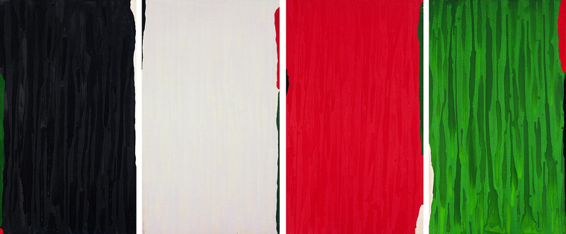 賴純純《黑白紅綠四聯作》，1983，壓克力顏料、畫布，120×70cm (×4)。臺北市立美術館典藏。