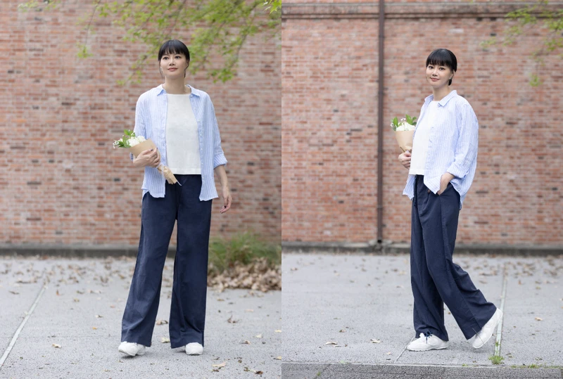 UNIQLO 特級亞麻條紋襯衫(長袖) 475648、UNIQLO 亞麻混紡上衣(無袖) 479966、UNIQLO 亞麻混紡長褲 473791。