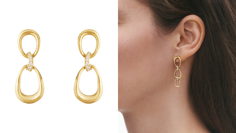 OFFSPRING系列18K黃金鑽石雙環耳環(鑽石總重0.05克拉)、OFFSPRING系列18K黃金鑽石三環耳環(鑽石總重0.11克拉)。