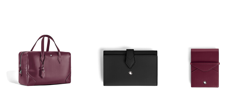 MONTBLANC大師傑作系列149收納包(NT$68,700)、9卡式卡夾(NT$17,600)及5支裝筆套(NT$15,300)。