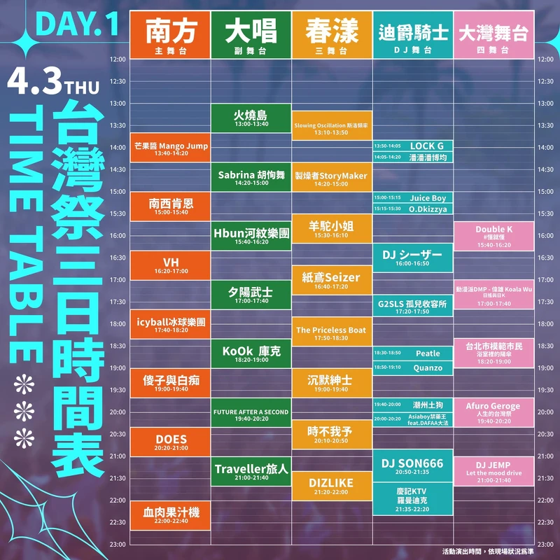 2025台灣祭4/3演出時間表 2025台灣祭4/3演出時間表