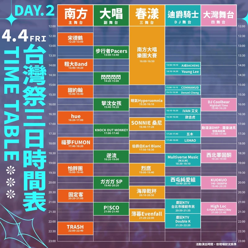 2025台灣祭4/4演出時間表 2025台灣祭4/4演出時間表