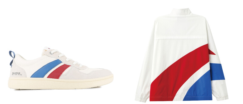 PALLACUP FLAME 鞋款(法國經典配色)，NTNT$2,580；復古火焰運動夾克(經典白)，NT $2,790。