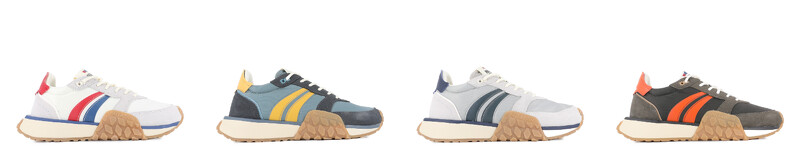 TROOP RUNNER FLAME鞋款(左到右：法國經典配色、金絲藍、菸灰色、沙漠夕陽之外，另有翡翠綠、棉花糖粉、湖水綠、靛海青…等八種色選)，NT$2,580。