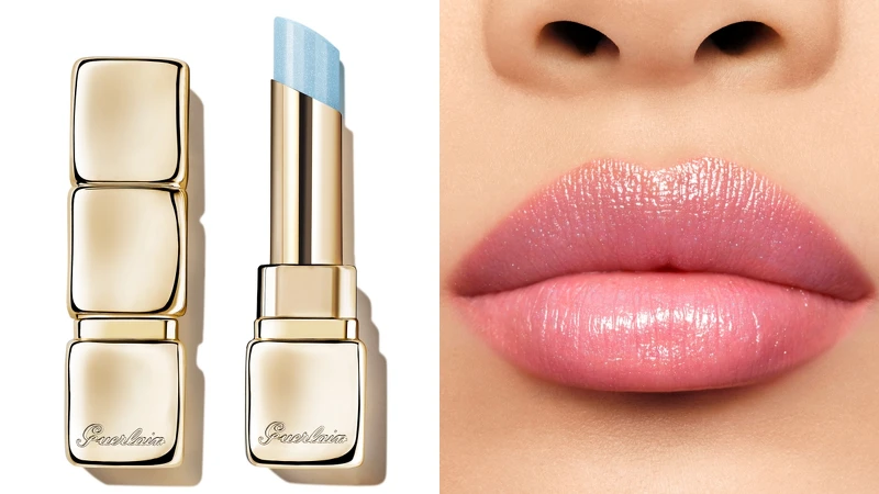 嬌蘭KISSKISS法式之吻波光蜜糖護唇膏(#056蘇打汽水)試色圖。