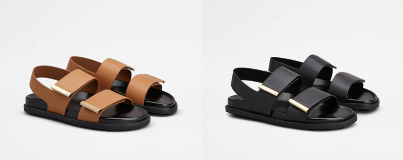 棕色皮革涼鞋、黑色皮革涼鞋,各NT30,600。 棕色皮革涼鞋、黑色皮革涼鞋,各NT30,600。