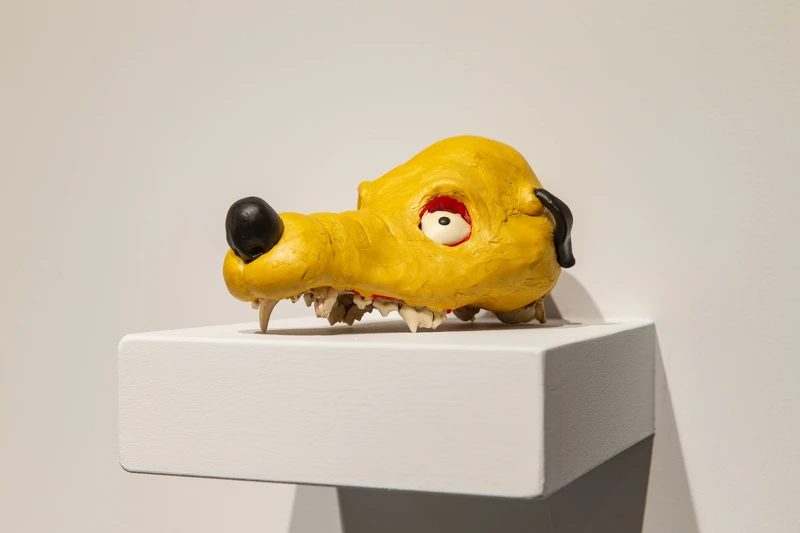 吳思嶔《I have a good doggy》,2010,狗頭骨、樹脂土,20 x 12 x 14公分。圖像由藝術家與臺北市立美術館提供。 吳思嶔《I have a good doggy》,2010,狗頭骨、樹脂土,20 x 12 x 14公分。圖像由藝術家與臺北市立美術館提供。