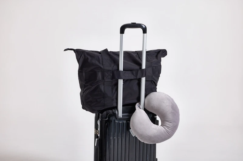 簡約便攜環保購物袋NT490元，鈕扣式舒適頸枕NT290元。