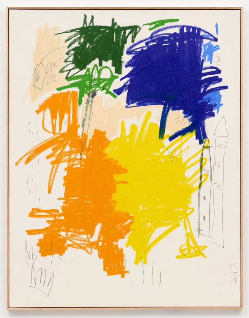 Sies + Höke Andi Fischer, “LANDSCHAFTLICH STARK AUCH HIMMEL”, 2024, Oil stick and pencil on canvas, artist’s frame 180 x 140 cm, 183 x 143 cm (framed). Photo: Tino Kukulies. Image courtesy of Andi Fischer and Sies + Höke, Düsseldorf. Sies + Höke Andi Fischer, “LANDSCHAFTLICH STARK AUCH HIMMEL”, 2024, Oil stick and pencil on canvas, artist’s frame 180 x 140 cm, 183 x 143 cm (framed). Photo: Tino Kukulies. Image courtesy of Andi Fischer and Sies + Höke, Düsseldorf.