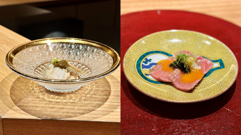 すし桃菜色:酒蒸鮑魚、鮪魚中腹刺身、山藥泥、蛋黃醬、海苔醬 すし桃菜色:酒蒸鮑魚、鮪魚中腹刺身、山藥泥、蛋黃醬、海苔醬