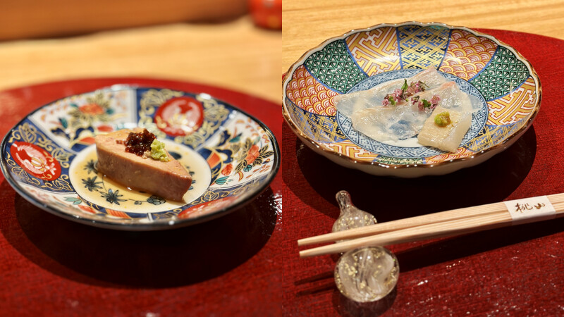 すし桃菜色:鮟鱇魚肝、比目魚刺身 すし桃菜色:鮟鱇魚肝、比目魚刺身