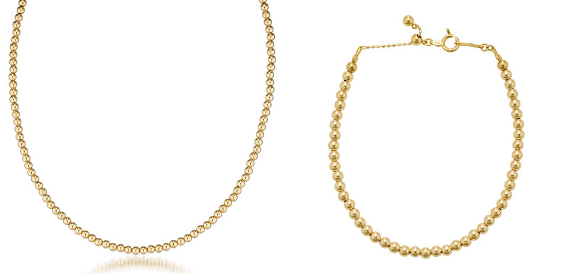 BALL系列K10項鍊，NT24,300~NT36,400；K10手鍊，NT13,700~NT19,800。