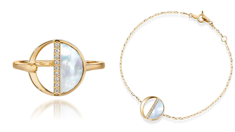 WAXING MOON系列K18珍珠母貝戒指，NT41,000；K18珍珠母貝手鍊，NT33,400。