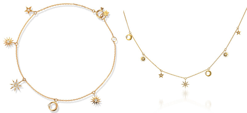 MOON&SUN系列K18手鍊，NT29,400；K18項鍊，NT40,800。