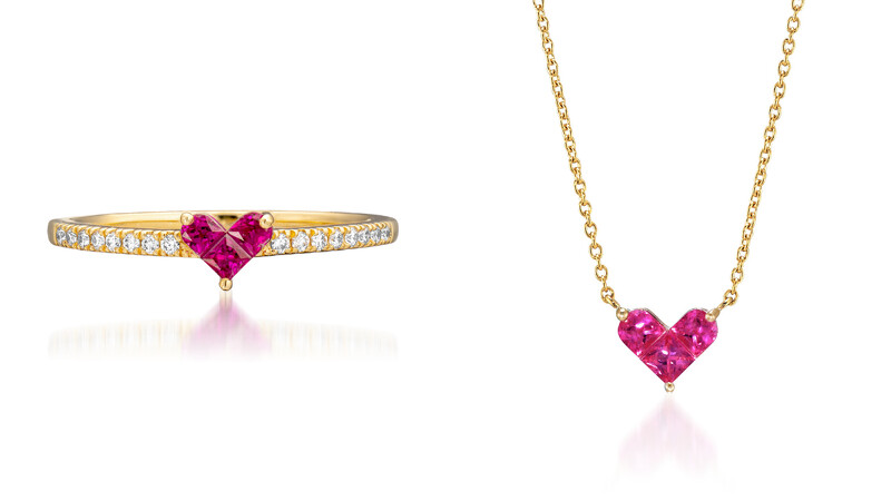 MYSTERIOUS HEART系列K18紅寶石&鑽石戒指，NT42,400起；K18紅寶石項鍊，NT47,900。