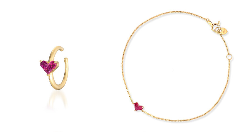 MYSTERIOUS HEART系列K18紅寶石耳骨夾，NT24,300；K18紅寶石手鍊，NT22,500。