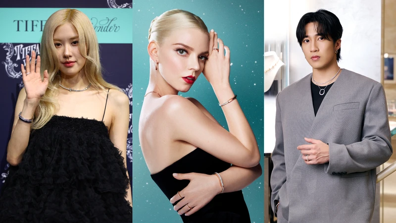 BLACKPINK成員Rosé（左起）、Anya Taylor-Joy和婁峻碩佩戴Tiffany Lock系列珠寶。