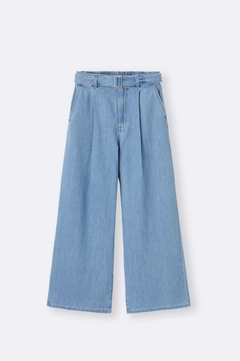 女裝附腰帶輕型牛仔寬褲_售價990 女裝附腰帶輕型牛仔寬褲_售價990