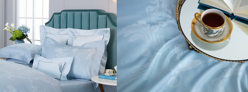 鳳羽雲霓緹花 雙人四件式床組 義大利原裝(晴天藍),NT:46,800 鳳羽雲霓緹花 雙人四件式床組 義大利原裝(晴天藍),NT:46,800