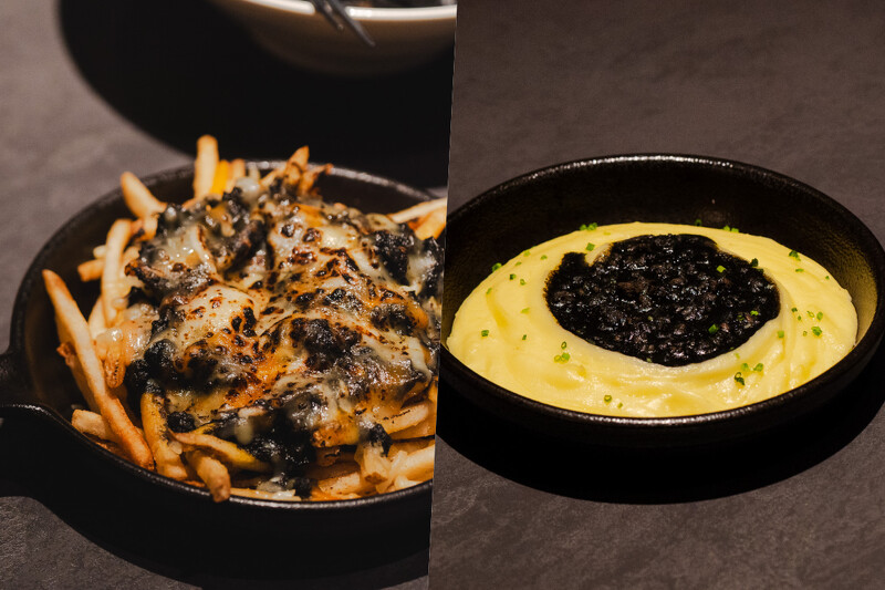 「黑咖喱肉醬薯條」與「黑咖喱馬鈴薯泥」。