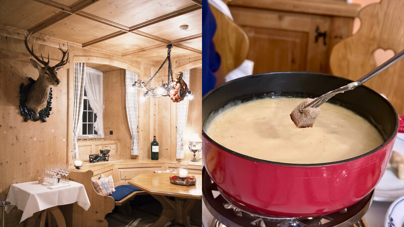 Hotel Palais Bad Ragaz一樓餐廳空間、道地起司鍋 Hotel Palais Bad Ragaz一樓餐廳空間、道地起司鍋