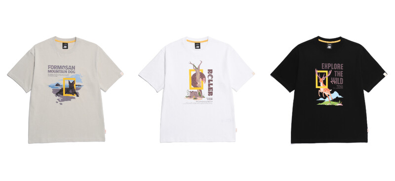 國家地理服飾 台灣限定T穿山甲(白、卡其共兩色)、梅花鹿(白、藍、黑共三色)、台灣犬(黃、卡其共兩色),各NT1980。 國家地理服飾 台灣限定T穿山甲(白、卡其共兩色)、梅花鹿(白、藍、黑共三色)、台灣犬(黃、卡其共兩色),各NT1980。