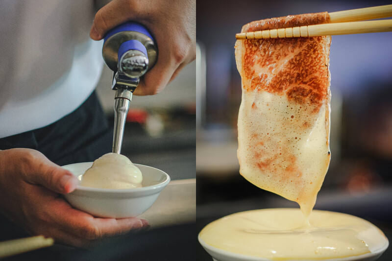 「靈芝蛋慕斯」加入氮氣打發,帶來輕盈的風味。 「靈芝蛋慕斯」加入氮氣打發,帶來輕盈的風味。