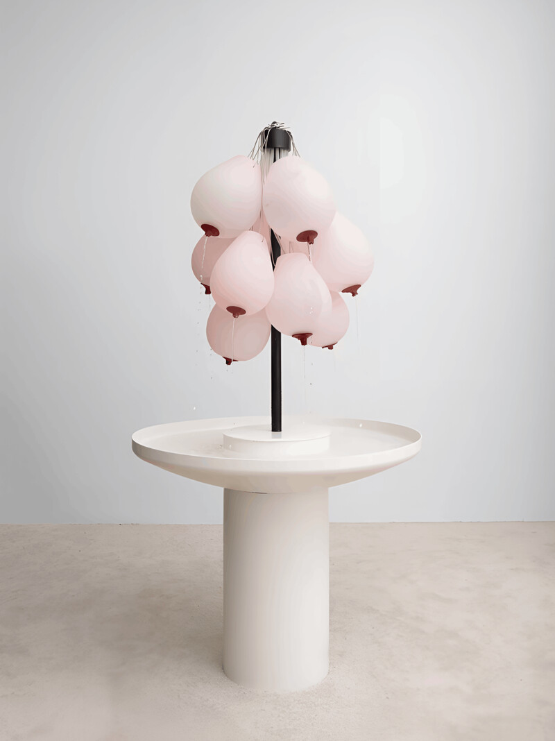 勞倫.普羅沃斯特,〈我們將滋養你,冷卻系統(針對全球暖化)〉,2018|金屬塗漆、幫浦、吹製玻璃、塑膠管、飛機鋼索、水、裱框水彩於紙上|72 x 29 7/8 x 7/8 in | 183 x 75.8 x 75.8 cm|圖片為藝術家及路由藝術所有 勞倫.普羅沃斯特,〈我們將滋養你,冷卻系統(針對全球暖化)〉,2018|金屬塗漆、幫浦、吹製玻璃、塑膠管、飛機鋼索、水、裱框水彩於紙上|72 x 29 7/8 x 7/8 in | 183 x 75.8 x 75.8 cm|圖片為藝術家及路由藝術所有