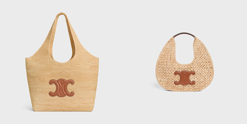 CELINE CABAS拉菲亞及牛皮革經典提籃包，NT84,000；CELINE HOBO經典提籃包，NT59,000。