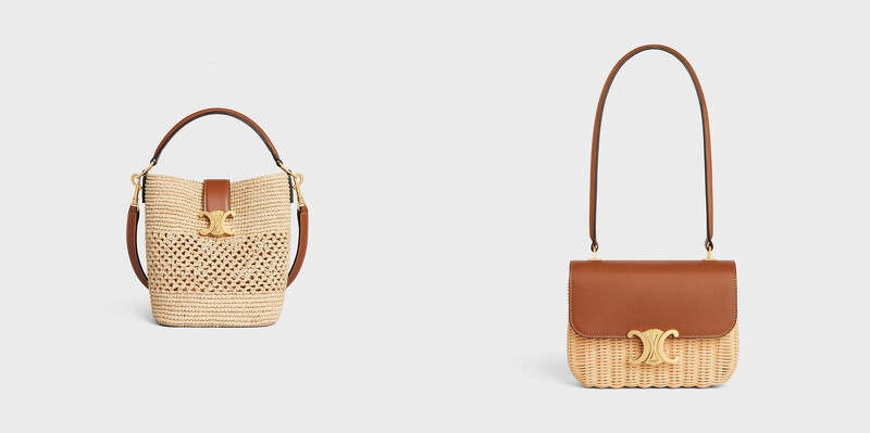 LOUISE拉菲亞及牛皮革小型水桶包，NT115,000；TEEN GARANCE柳條及天然牛皮革手袋，NT150,000。