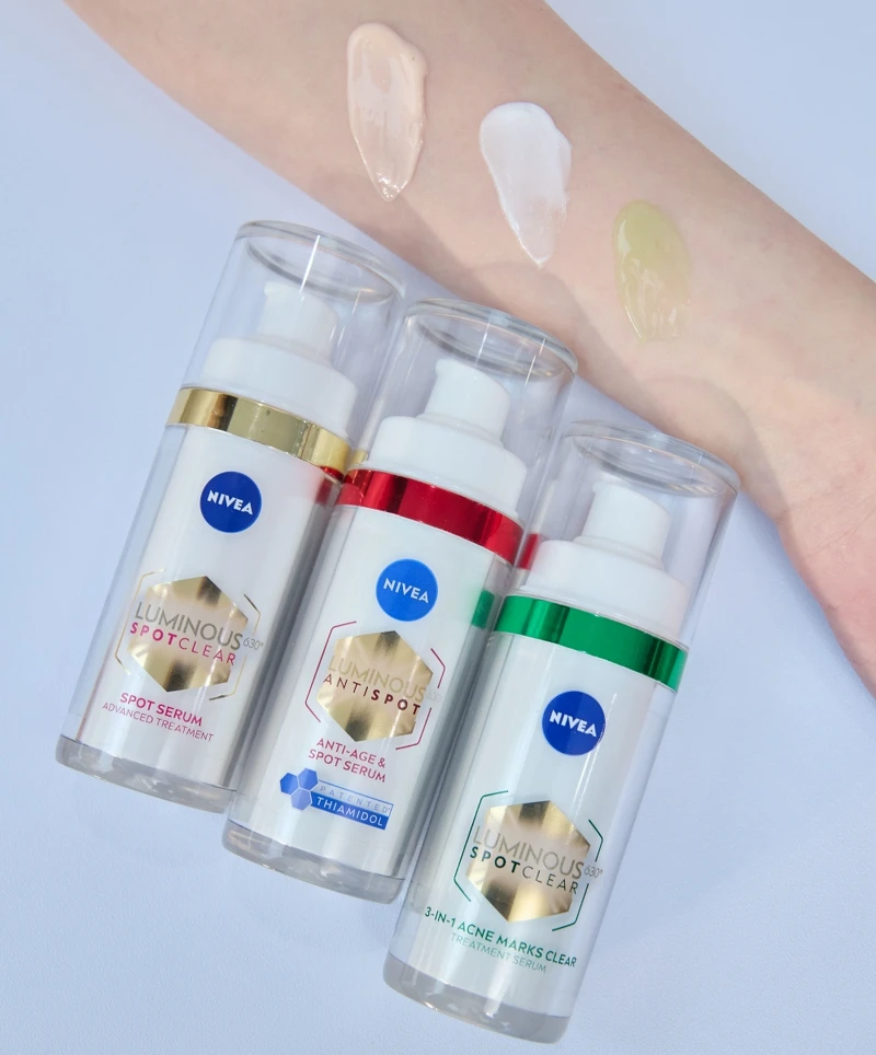 妮維雅LUMINOUS630®淡斑煥白系列三罐精華質地。