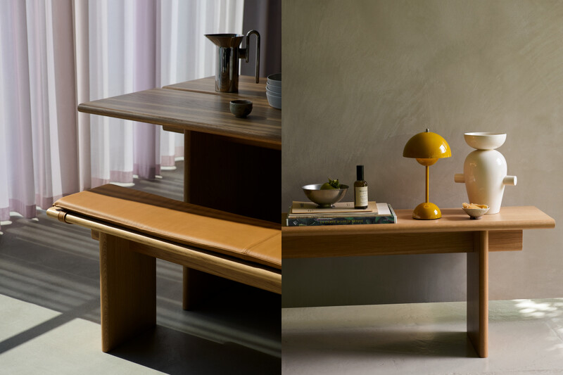 《Ita》OS2 餐桌，定價NT98,000元；《Ita》OS5 長凳，定價 NT38,000元。