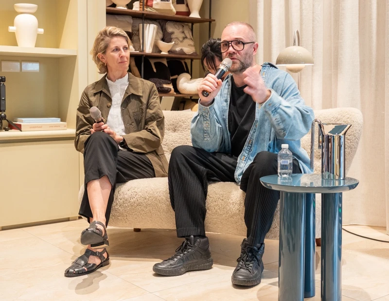 兩位設計師來台，在「瑪黑家居」台北安和概念店現場與媒體對談。