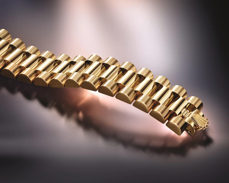 18K黃金款Oyster Perpetual Datejust 31腕錶搭配元首型（President）錶帶©Rolex／Ulysse Frechelin